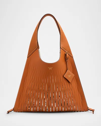 Mcm Aren Xl Fishnet Leather Shopper Tote Bag In Terracotta