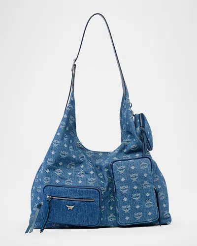 Mcm Aren Xl Visetos Denim Shoulder Bag