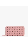 Mcm Aren Zip Around Wallet In Soft Pink