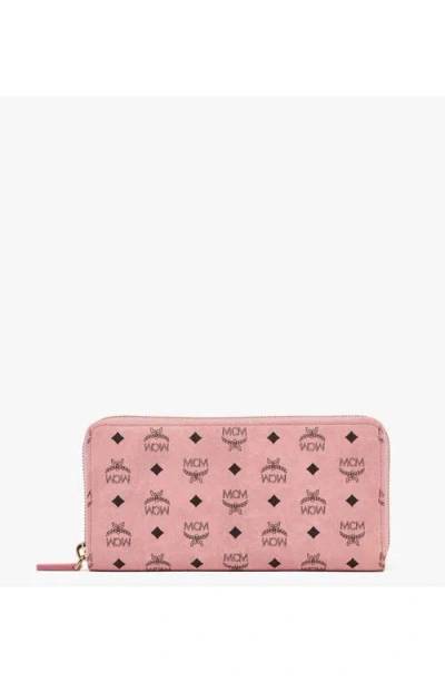 Mcm Aren Zip Around Wallet In Soft Pink