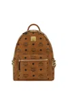 Mcm Canvas Backpack With Leather Trim And Front Pockets