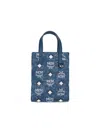 Mcm Glitter Finish Canvas Handbag With Detachable Tag In Blue