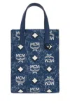 Mcm Glitter Finish Canvas Handbag With Detachable Tag In Blue