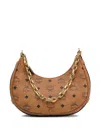 Mcm Woman Printed Canvas Aren Crescent Shoulder Bag In Brown