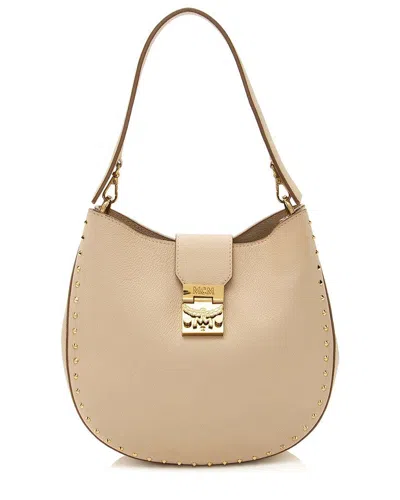 Pre-owned Mcm Beige Leather Studded Patricia Hobo (authentic Pre-loved) In Brown