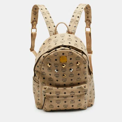 Pre-owned Mcm Beige Medium Visetos Coated Canvas And Leather Studded Stark Backpack In Brown