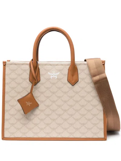 MCM BEIGE TOTE BAG WITH LOGO