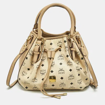 Pre-owned Mcm Beige Visetos Coated Canvas Drawstring Tote