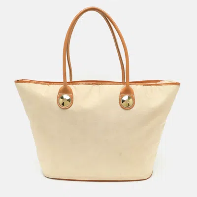 Pre-owned Mcm Beige/tan Leather And Nylon Tote