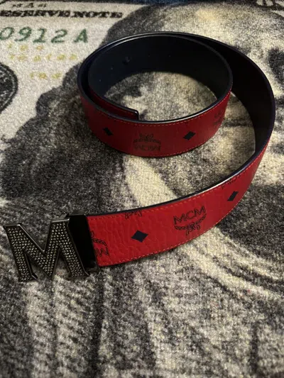 Pre-owned Mcm Belt In Red