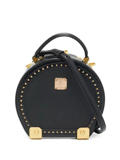 Pre-owned Mcm Berlin Studded Round Tote Bag In Black
