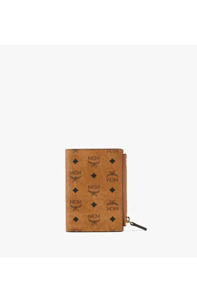 Mcm Bifold Zip Card Wallet In Brown