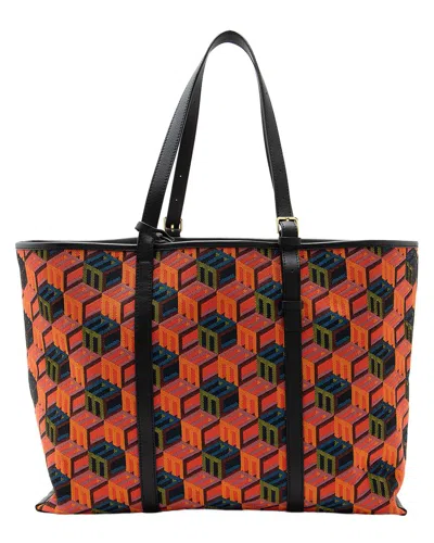 Pre-owned Mcm Black & Multi & Orange Canvas & Leather Shopper Tote (authentic Pre-loved)