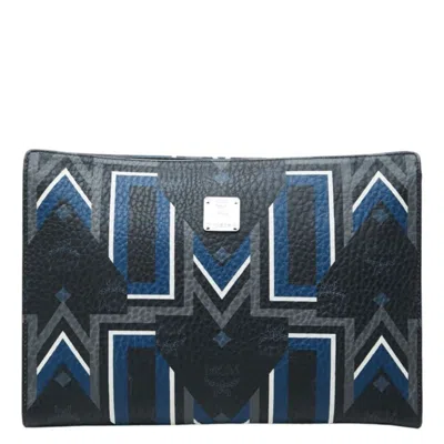 Pre-owned Mcm Black Blue Gray Leather Clutch Bag () In Black, Blue, Gray