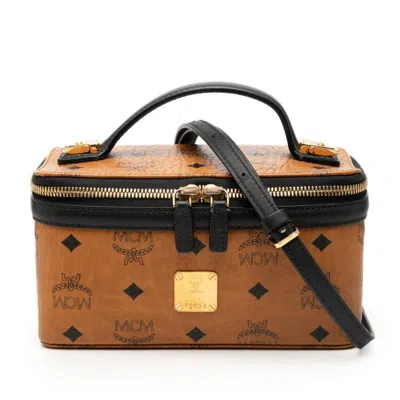 Pre-owned Mcm Black Brown Pvc Leather Handbag Shoulder Bag Vanity Bag () In Black, Brown