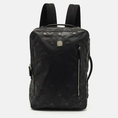 Pre-owned Mcm Black Camouflage Textured Nylon Medium Dieter Backpack