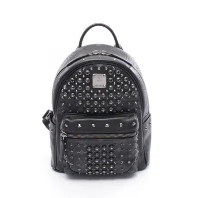 Pre-owned Mcm Black Coated Canvas Leather Backpack Handbag ()