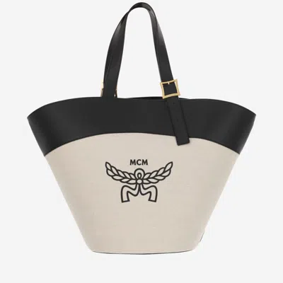 MCM BLACK COTTON CANVAS AND LEATHER HIMMEL SHOULDER BAG