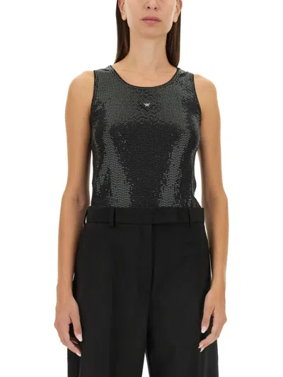 Mcm Black Embellished Round Neck Top