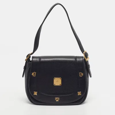 Pre-owned Mcm Black Leather Flap Shoulder Bag