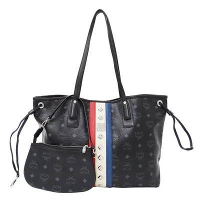 Pre-owned Mcm Black Multi-color Coated Canvas Tote Bag () In Black, Multi-color