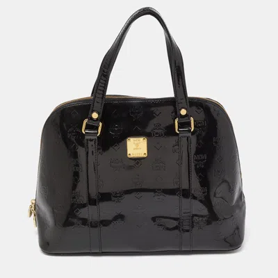 Pre-owned Mcm Black Patent Leather Zip Satchel