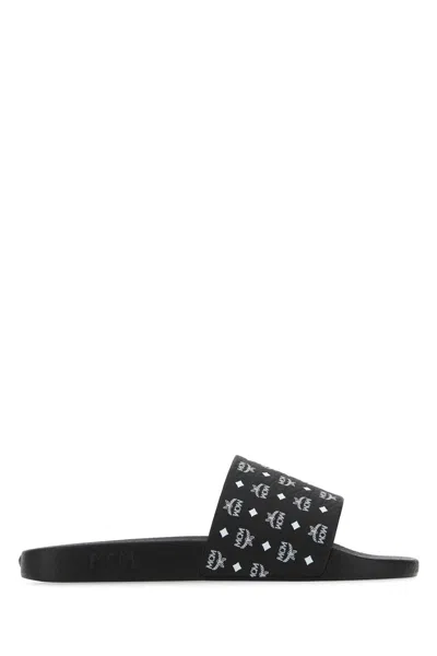 Mcm Monogram Print Rubber Slides In Black