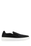 Mcm Canvas And Leather Slip Ons With Contrast Sole In Black