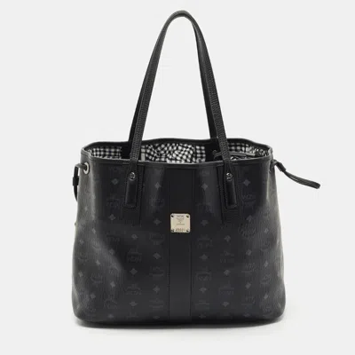 Pre-owned Mcm Black Visetos Coated Canvas And Leather Medium Liz Reversible Shopper Tote