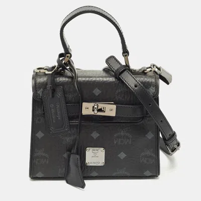 Pre-owned Mcm Black Visetos Coated Canvas And Leather Mini Heritage Top Handle Bag