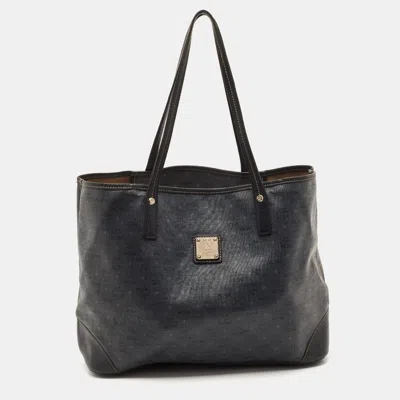 Pre-owned Mcm Black Visetos Coated Canvas And Leather Shopper Tote