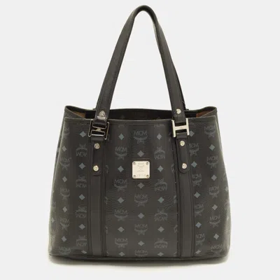Pre-owned Mcm Black Visetos Coated Canvas And Leather Tote