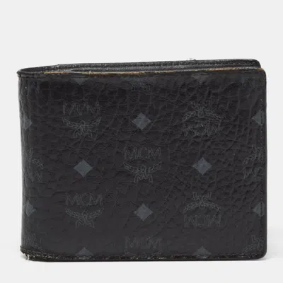 Pre-owned Mcm Black Visetos Coated Canvas Bifold Compact Wallet