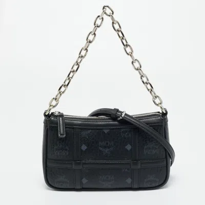 Pre-owned Mcm Black Visetos Coated Canvas Mini Aren Shoulder Bag