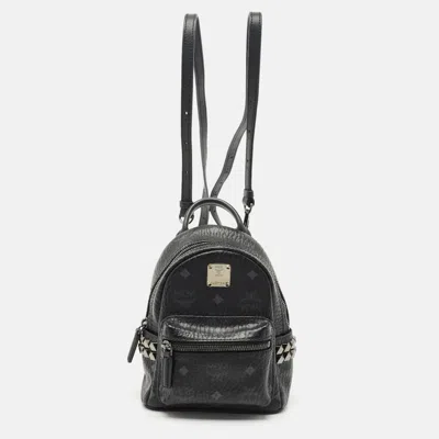Pre-owned Mcm Black Visetos Coated Canvas Mini Side Studs Stark Bebe Boo Backpack