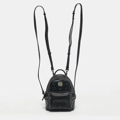 Pre-owned Mcm Black Visetos Coated Canvas Mini Stark Side Studs Backpack