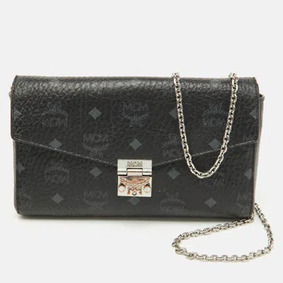 Pre-owned Mcm Black Visetos Coated Canvas Patricia Flap Shoulder Bag