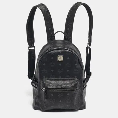 Pre-owned Mcm Black Visetos Coated Canvas Small Side Studs Stark Backpack