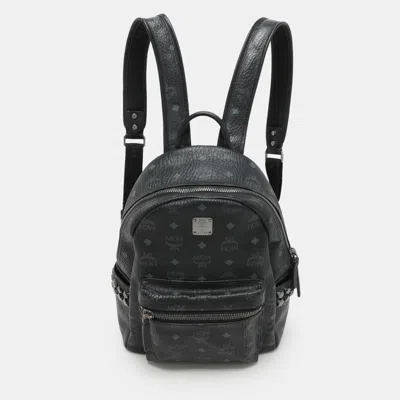 Pre-owned Mcm Black Visetos Coated Canvas Small Stark Studded Backpack