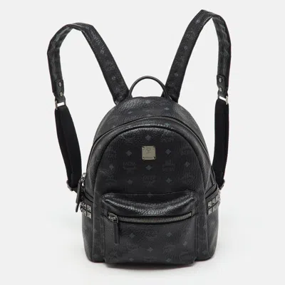 Pre-owned Mcm Black Visetos Coated Canvas Small Stark Studded Backpack