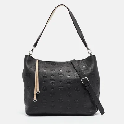 Pre-owned Mcm Black Visetos Embossed Leather Zip Shoulder Bag