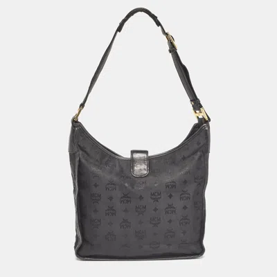 Pre-owned Mcm Black Visetos Nylon And Leather Zip Shoulder Bag