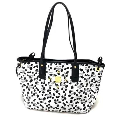 Pre-owned Mcm Black White Leather Shoulder Bag Tote Bag () In Black, White