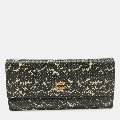 Pre-owned Mcm Black/white Snakeskin Embossed Leather Continental Wallet