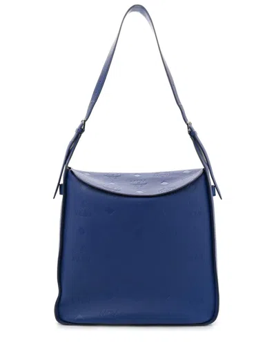 Mcm Blue Calfskin Leather Ottomar Monogram Large Aren Flap Hobo (authentic  Pre-loved)