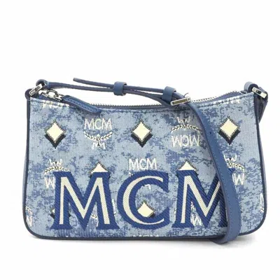 Pre-owned Mcm Blue Canvas Leather Shoulder Bag ()
