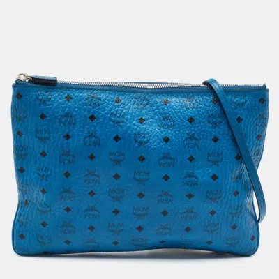 Pre-owned Mcm Blue Visetos Coated Canvas Flat Crossbody Bag