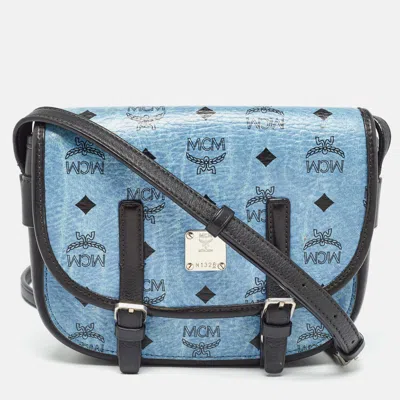 Pre-owned Mcm Blue/black Visetos Coated Canvas And Leather Crossbody Bag