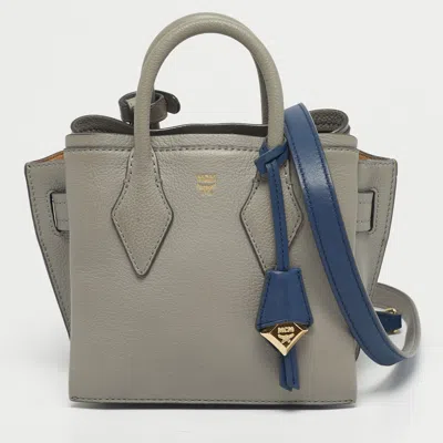 Pre-owned Mcm Blue/grey Leather Mini Milla Tote In Gray
