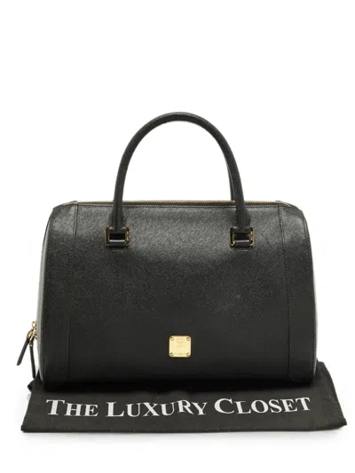 Pre-owned Mcm Boston Leather Tote Bag In Black